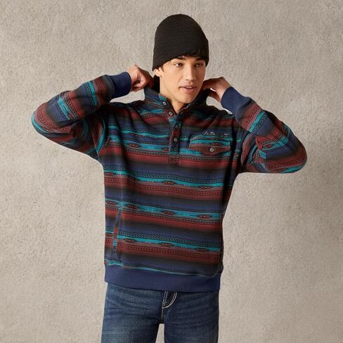 Ariat Men's Cotton-Rich Mockneck Sweatshirt - Biscay Blue Heather, Large in Saudi Arabia