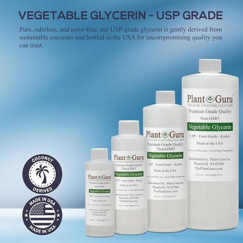 Vegetable Glycerine/Glycerin 8 oz. USP Food Grade Kosher - Great for Skin, Hair, Face, Body, Crafts and DIY Soap Making. in Saudi Arabia