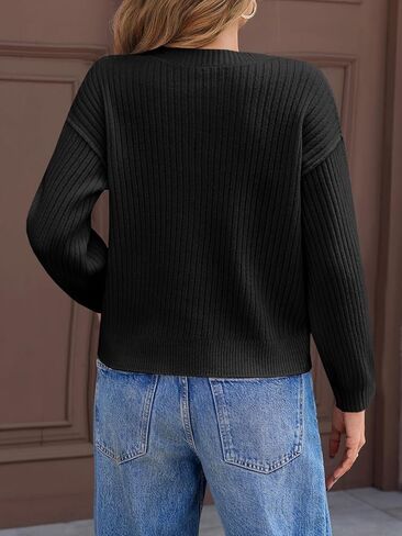 Saodimallsu Womens Henley Sweater Tops Fall Button Crew Neck Long Sleeve Trendy Loose Ribbed Knit Pullover Sweaters in Saudi Arabia