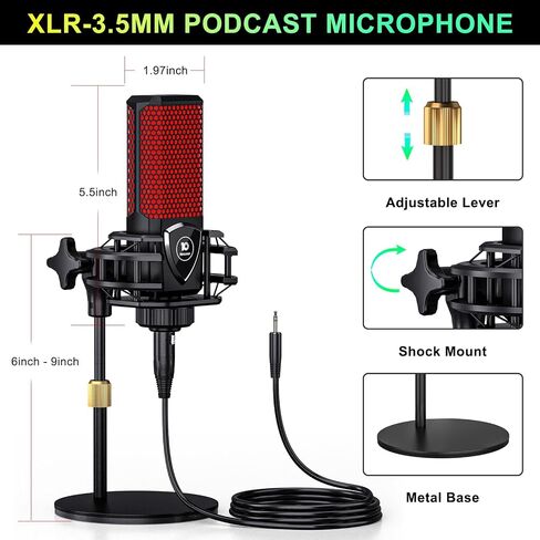 Audio Mixer with Sound Card, tenlamp Two 3.5mm Studio Condenser Microphone and G3 Audio interface, Sound Board Voice Changer, Podcast Equipment Bundle for PC Recording Gaming Live Streaming Podcast in Saudi Arabia