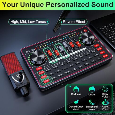 Audio Mixer with Sound Card, tenlamp Two 3.5mm Studio Condenser Microphone and G3 Audio interface, Sound Board Voice Changer, Podcast Equipment Bundle for PC Recording Gaming Live Streaming Podcast in Saudi Arabia