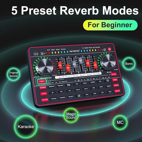 Audio Mixer with Sound Card, tenlamp Two 3.5mm Studio Condenser Microphone and G3 Audio interface, Sound Board Voice Changer, Podcast Equipment Bundle for PC Recording Gaming Live Streaming Podcast in Saudi Arabia