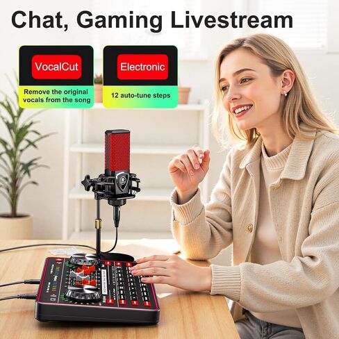 Audio Mixer with Sound Card, tenlamp Two 3.5mm Studio Condenser Microphone and G3 Audio interface, Sound Board Voice Changer, Podcast Equipment Bundle for PC Recording Gaming Live Streaming Podcast in Saudi Arabia