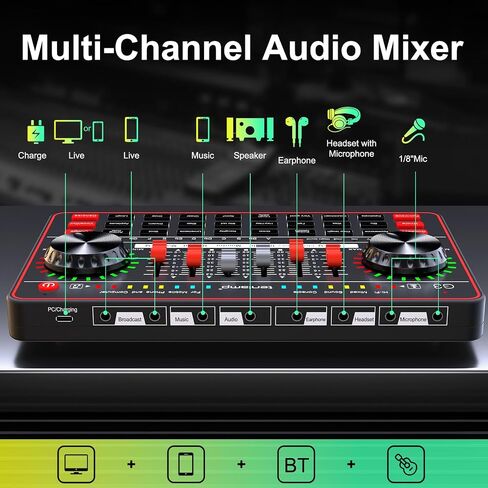 Audio Mixer with Sound Card, tenlamp Two 3.5mm Studio Condenser Microphone and G3 Audio interface, Sound Board Voice Changer, Podcast Equipment Bundle for PC Recording Gaming Live Streaming Podcast in Saudi Arabia
