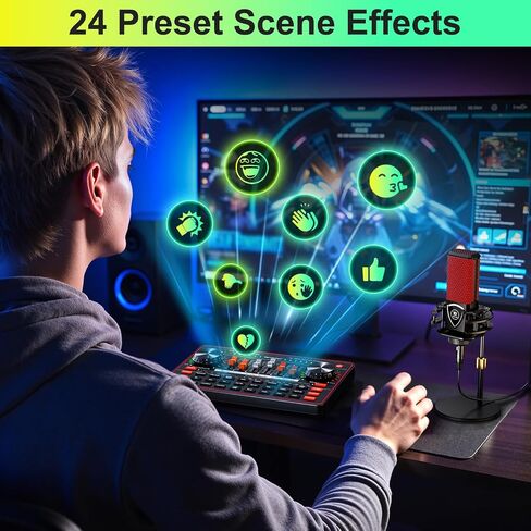 Audio Mixer with Sound Card, tenlamp Two 3.5mm Studio Condenser Microphone and G3 Audio interface, Sound Board Voice Changer, Podcast Equipment Bundle for PC Recording Gaming Live Streaming Podcast in Saudi Arabia