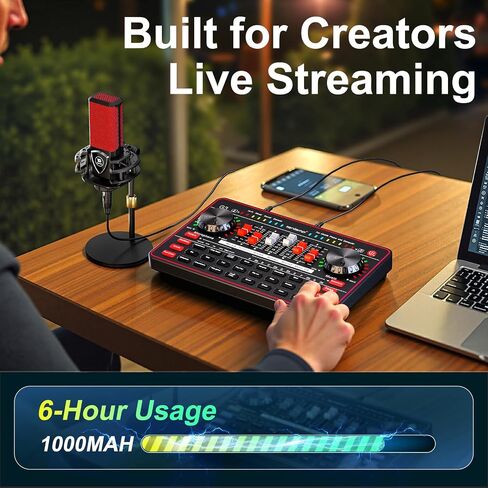 Audio Mixer with Sound Card, tenlamp Two 3.5mm Studio Condenser Microphone and G3 Audio interface, Sound Board Voice Changer, Podcast Equipment Bundle for PC Recording Gaming Live Streaming Podcast in Saudi Arabia