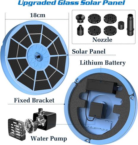 AISITIN 3.5W Solar Bird Bath Fountain Built-in 1500mAh Battery, Solar Water Fountain with 6 Nozzles, Solar Floating Fountain Pump for Bird Bath, Fish Tank, Pond, Pool, Garden and Outdoor in Saudi Arabia