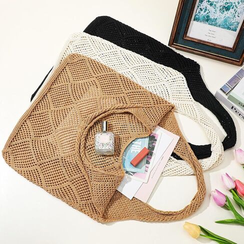 Zonon 3 Pcs Crochet Mesh Beach Tote Bag Summer Hollow Knitted Bag for Women Boho Shoulder Bag Aesthetic Hippie Handbags Y2k Purse in Saudi Arabia