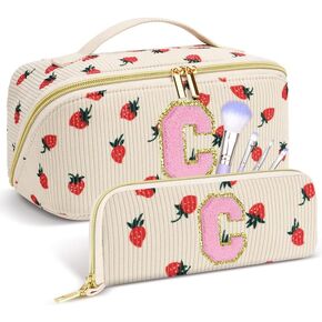 حقيبة مستحضرات تجميل شخصية، حقيبة مكياج Inital Preppy Stuff، هدية عيد الحب، سعة كبيرة، حقيبة مكياج للسفر، حقيبة مكياج مبطنة لطيفة، هدايا عيد ميلاد للنساء، الصديق، الزوجة - A in Saudi Arabia