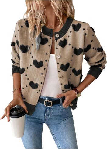 GORGLITTER Women's Color Block Button Up Sweater Cardigan Trendy Dressy Heart Long Sleeve Fall Knit Short Cardigan 2025 in Saudi Arabia