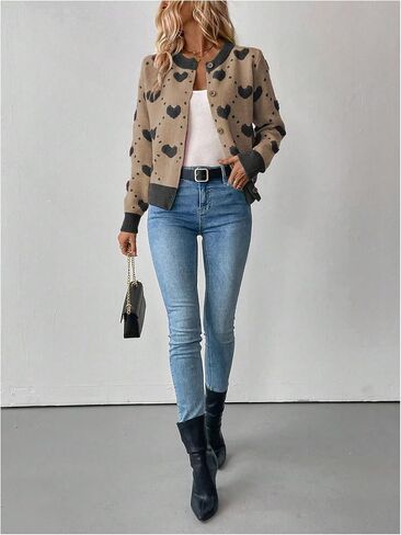 GORGLITTER Women's Color Block Button Up Sweater Cardigan Trendy Dressy Heart Long Sleeve Fall Knit Short Cardigan 2025 in Saudi Arabia