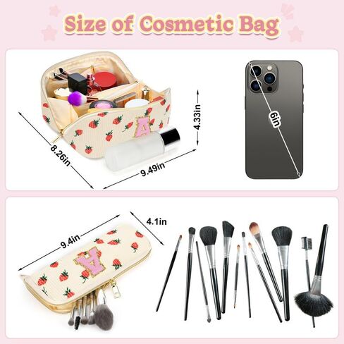 Personalized Cosmetic Bag, Inital Makeup Bag Birthday Gift Stuff Bag for Women Large Capacity Travel Make up Bag Pouch Cute Quilted Preppy Makeup Bag Gifts for Girls, Wife - S in Saudi Arabia