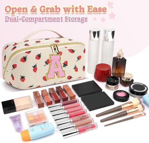 Personalized Cosmetic Bag, Inital Makeup Bag Birthday Gift Stuff Bag for Women Large Capacity Travel Make up Bag Pouch Cute Quilted Preppy Makeup Bag Gifts for Girls, Wife - S in Saudi Arabia