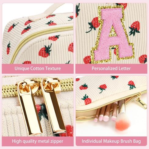 Personalized Cosmetic Bag, Inital Makeup Bag Birthday Gift Stuff Bag for Women Large Capacity Travel Make up Bag Pouch Cute Quilted Preppy Makeup Bag Gifts for Girls, Wife - S in Saudi Arabia