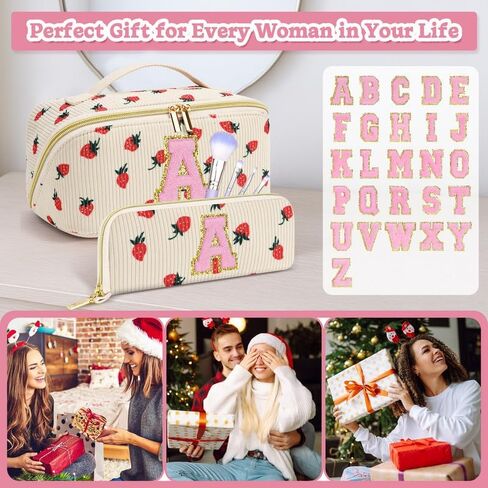 Personalized Cosmetic Bag, Inital Makeup Bag Birthday Gift Stuff Bag for Women Large Capacity Travel Make up Bag Pouch Cute Quilted Preppy Makeup Bag Gifts for Girls, Wife - S in Saudi Arabia