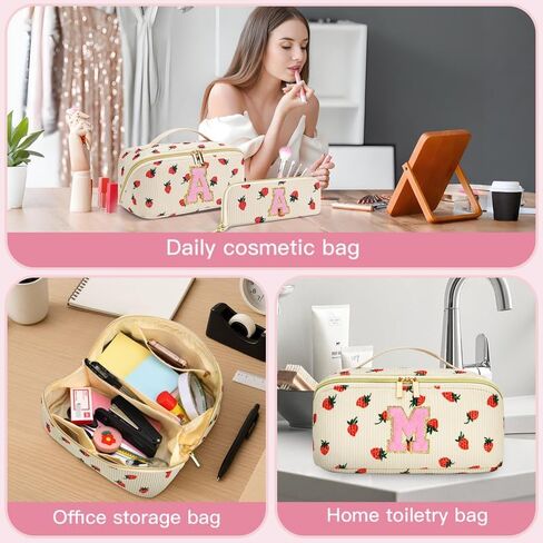 Personalized Cosmetic Bag, Inital Makeup Bag Birthday Gift Stuff Bag for Women Large Capacity Travel Make up Bag Pouch Cute Quilted Preppy Makeup Bag Gifts for Girls, Wife - S in Saudi Arabia