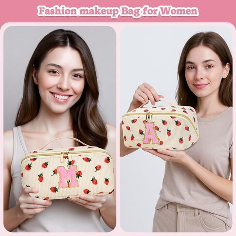 Personalized Cosmetic Bag, Inital Makeup Bag Birthday Gift Stuff Bag for Women Large Capacity Travel Make up Bag Pouch Cute Quilted Preppy Makeup Bag Gifts for Girls, Wife - S in Saudi Arabia
