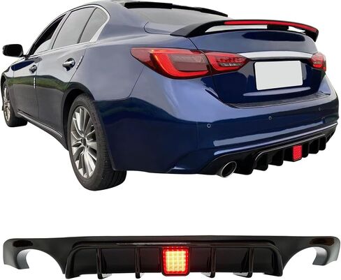 Ikon Motorsports ، Diffuser الخلفي متوافق مع 2018-2024 Infiniti Q50 ، أسود غير لامع PP الإضافات الإضافية الناشفة الخلفية المفسد المفسد المفسد مع ضوء الفرامل ، 2019 2020 2021 in Kuwait