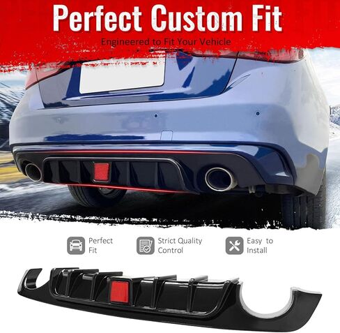 Ikon Motorsports ، Diffuser الخلفي متوافق مع 2018-2024 Infiniti Q50 ، أسود غير لامع PP الإضافات الإضافية الناشفة الخلفية المفسد المفسد المفسد مع ضوء الفرامل ، 2019 2020 2021 in Kuwait