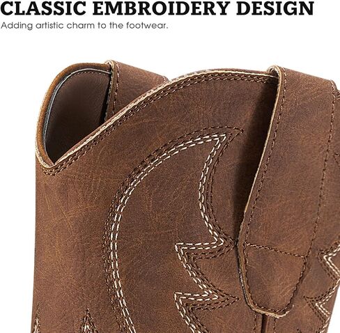 Rollda Cowboy Boots for Men Western Boots Men's Square Toe Chunky Heel Mid-Calf Boots Classic Embroidered Pull On Boots in Kuwait