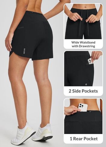 BALEAF Women's Mountain Bike Shorts 2 in 1 Padded MTB 5" Cycling Padding Pockets Biking Bicycle Cycle Riding Black L in Saudi Arabia