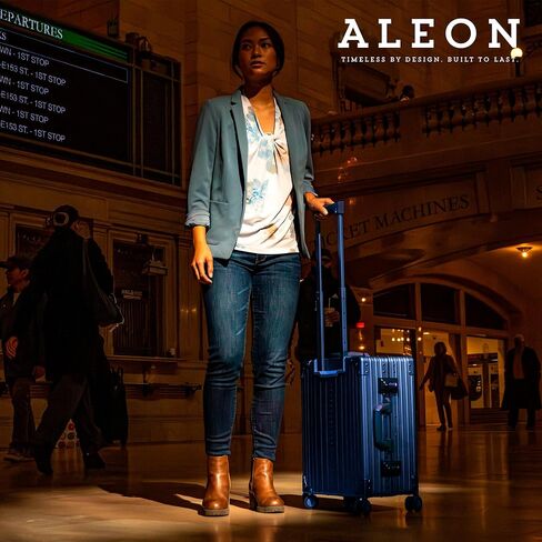 حقيبة أمتعة Aleon International مقاس 21 بوصة مصنوعة من الألومنيوم ذات الجانب الصلب باللون الأسود. مع أربع عجلات، ومقبض متداخل، وأقفال TSA. للرحلات القصيرة أو كمرافق لأمتعة تسجيل الوصول الخاصة بك (Onyx) in Kuwait