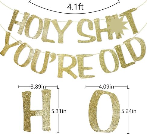 Holy Shit You're Old Banner Black Glitter for 30th 40th 50h 60th 70th 80th 90th Funny Birthday Banner Sign Bunting Party Decor Photo Booth Props (Black) in Kuwait