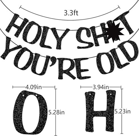 Holy Shit You're Old Banner Gold Glitter for 30th 40th 50h 60th 70th 80th 90th لافتة عيد ميلاد مضحكة لافتة الرايات ديكور حفلات كشك الصور الدعائم in Kuwait