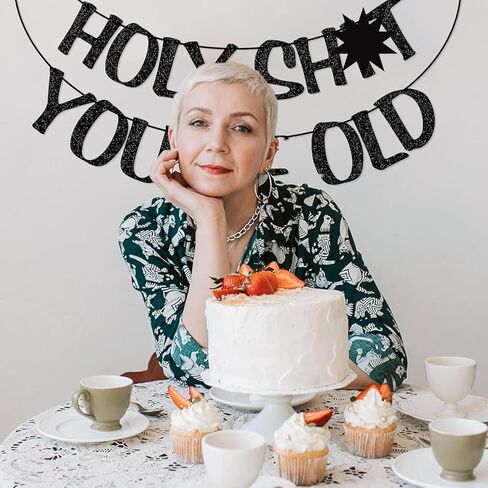 Holy Shit You're Old Banner Gold Glitter for 30th 40th 50h 60th 70th 80th 90th لافتة عيد ميلاد مضحكة لافتة الرايات ديكور حفلات كشك الصور الدعائم in Kuwait