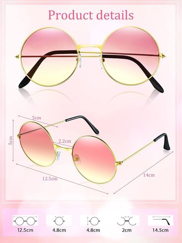 Tatuo Hippie Dressing Accessory Set Hippie Glasses and Peace Sign Necklace Pink Yellow in Saudi Arabia