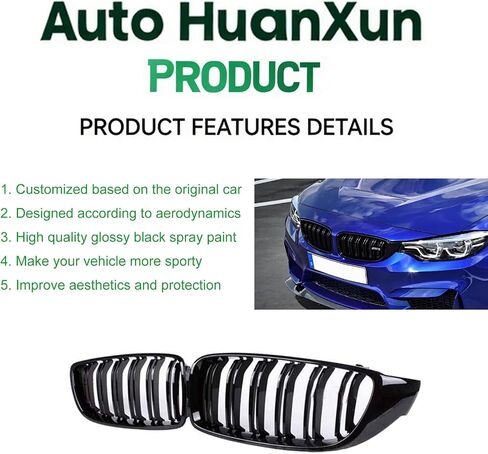 F32 Grill Front Kidney Grille Replacement Compatible with 2014-2020 4 Series F32 F33 F36 428i 430i 435i 440i 2015-2019 F82 F83 M4 3 Series F80 M3 (Double Slats Gloss Black) in Saudi Arabia