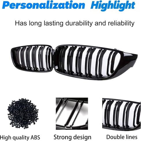 F32 Grill Front Kidney Grille Replacement Compatible with 2014-2020 4 Series F32 F33 F36 428i 430i 435i 440i 2015-2019 F82 F83 M4 3 Series F80 M3 (Double Slats Gloss Black) in Saudi Arabia
