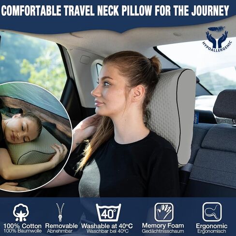 alkamto Travel & Camping Comfortable Memory Foam Pillow with Extra Cotton Cover – Easy to Carry Portable Bag – Temperature Regulating Pillow Case - Perfect for Travelling/Fishing/Backpacking/Hiking in Kuwait