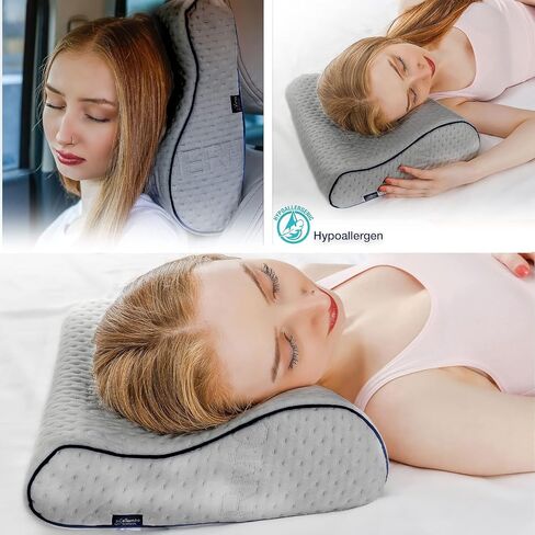 alkamto Travel & Camping Comfortable Memory Foam Pillow with Extra Cotton Cover – Easy to Carry Portable Bag – Temperature Regulating Pillow Case - Perfect for Travelling/Fishing/Backpacking/Hiking in Kuwait