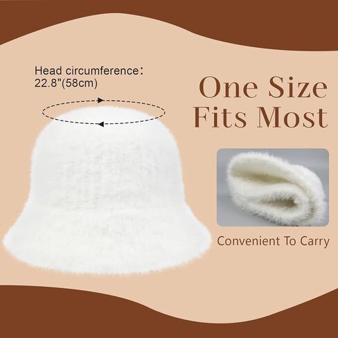 قبعة Phaiy Furry Bucket للفتيات والنساء، قبعة دلو شتوية بلون موحد، قبعة صياد من الفرو الصناعي المنفوش الدافئ in Kuwait