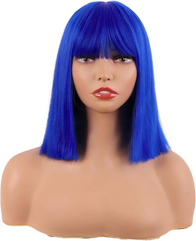 MapofBeauty 12 Inch/30 cm Straight Bob Flat Bangs Short Colorful Synthetic Hair Cosplay Party Wig (Orange) in Kuwait