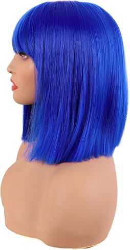 MapofBeauty 12 Inch/30 cm Straight Bob Flat Bangs Short Colorful Synthetic Hair Cosplay Party Wig (Orange) in Kuwait
