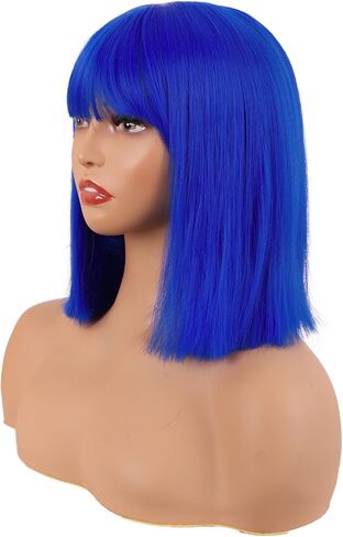 MapofBeauty 12 Inch/30 cm Straight Bob Flat Bangs Short Colorful Synthetic Hair Cosplay Party Wig (Orange) in Kuwait