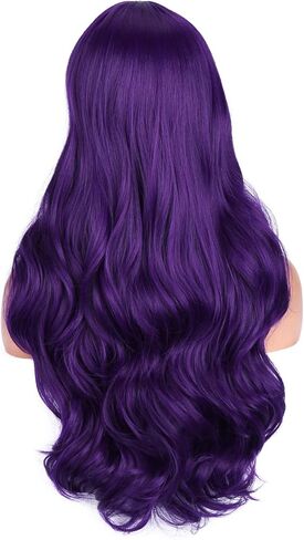 BERON 26 Inches Neon Green Wig Long Wavy Soft Synthetic Wig with Straight Bangs for Women Girls Wig Cap Included in Kuwait