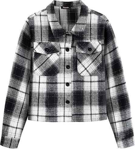 Shawnda Women's Flannel Shacket Cropped Jacket Fashion Plaid Button Down Shirt Jacket Tops in Saudi Arabia