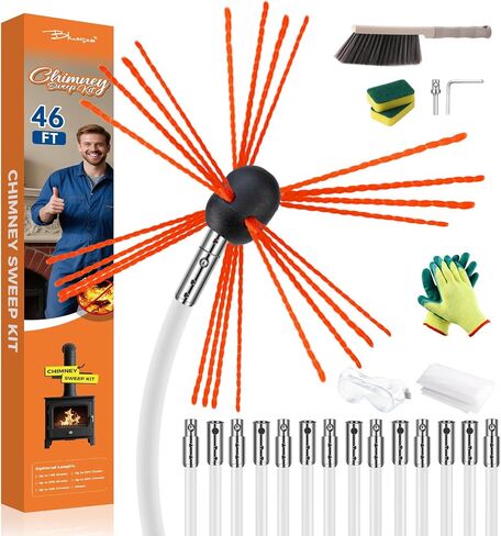 Bluesea 46 Feet Chimney Sweep Kit, Ergonomic Chimney Cleaning Kit, Extends Up to 46 Feet, Chimney Cleaner, Chimney Cleaning Tools, Chimney Cleaning System with Strong Brush, 14 Flexible Chimney Rods in Saudi Arabia