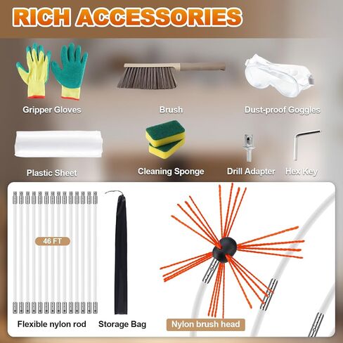 Bluesea 46 Feet Chimney Sweep Kit, Ergonomic Chimney Cleaning Kit, Extends Up to 46 Feet, Chimney Cleaner, Chimney Cleaning Tools, Chimney Cleaning System with Strong Brush, 14 Flexible Chimney Rods in Saudi Arabia