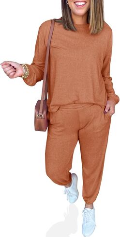 Tankaneo Womens 2 Outfits Lounge مجموعات غير رسمية طويلة الأكمام Crewneck pullover sweatshirt kogger sweatpants set in Saudi Arabia
