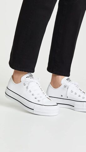 Converse Women's Chuck All Star Lift Clean Ox Sneakers, White/Black, 8 Medium US in Kuwait