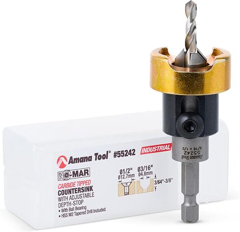 Amana Tool 82 Degree Countersink with Drill Bit Depth Stop and No-Thrust Ball Bearing, 55242, 1/2 D x 3/16 Drill D x 1/4 Inch Quick Release Hex Shank in Saudi Arabia