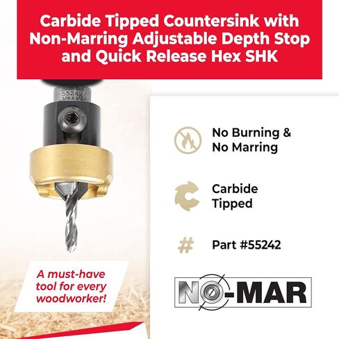Amana Tool 82 Degree Countersink with Drill Bit Depth Stop and No-Thrust Ball Bearing, 55242, 1/2 D x 3/16 Drill D x 1/4 Inch Quick Release Hex Shank in Saudi Arabia