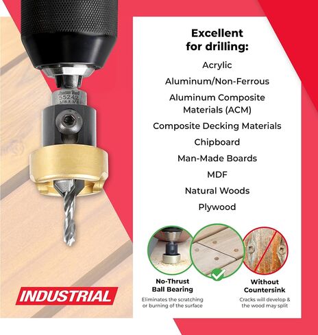 Amana Tool 82 Degree Countersink with Drill Bit Depth Stop and No-Thrust Ball Bearing, 55242, 1/2 D x 3/16 Drill D x 1/4 Inch Quick Release Hex Shank in Saudi Arabia