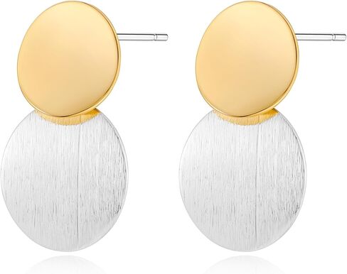 Gold Silver Round Disc Dangle Earrings Minimalist Circle Geometric Statement Drop Earrings for Women Girls Gift in Saudi Arabia