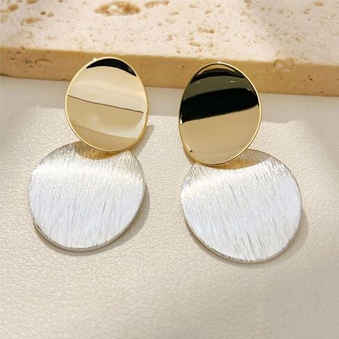 Gold Silver Round Disc Dangle Earrings Minimalist Circle Geometric Statement Drop Earrings for Women Girls Gift in Saudi Arabia