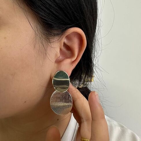 Gold Silver Round Disc Dangle Earrings Minimalist Circle Geometric Statement Drop Earrings for Women Girls Gift in Saudi Arabia